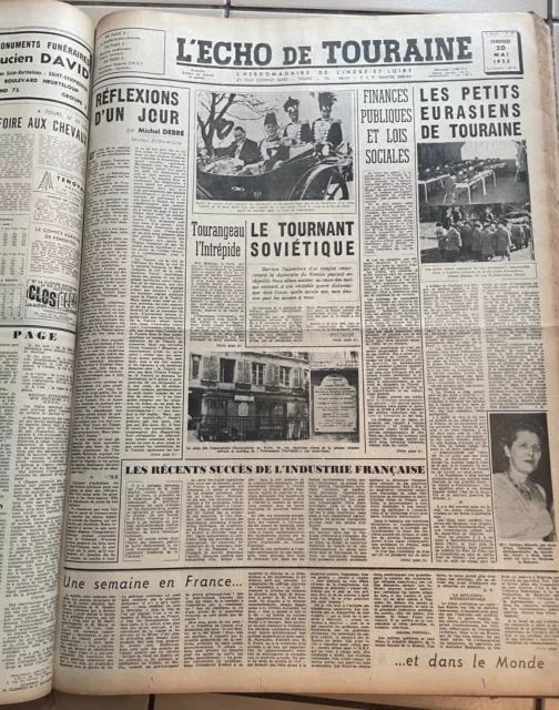 Echo Touraine hebdomadaire Indre Loire Michel Debré Année 1955 Tbe