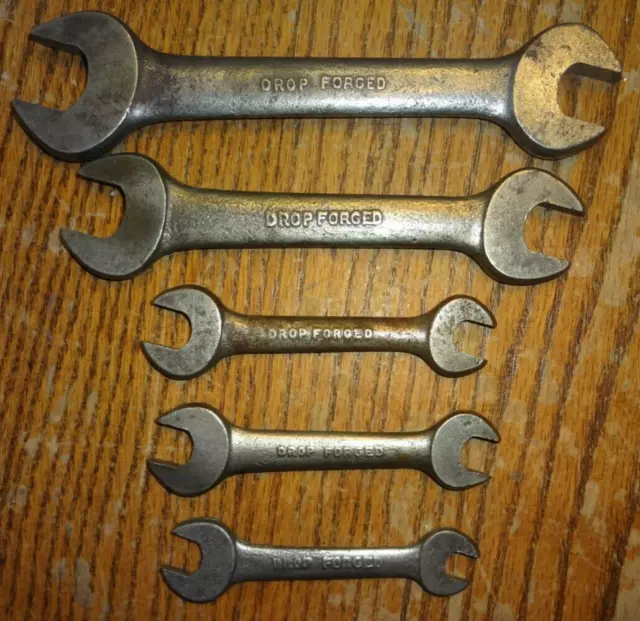 Vintage Set of 5 Open End Wrenches Drop Forged Steel Made in USA