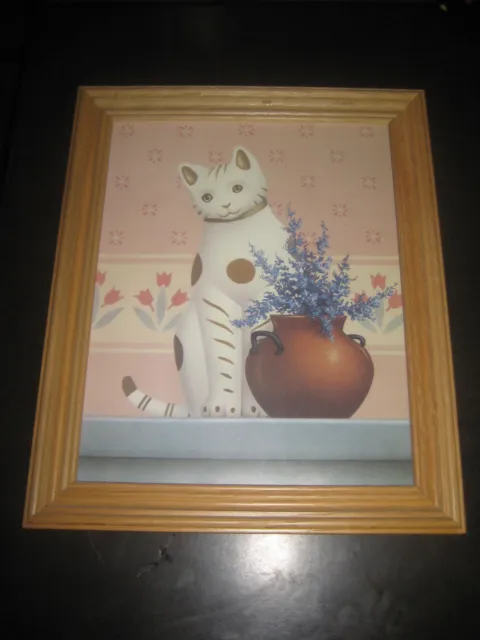 Wood Framed Country Cat Collection L Print 1988 16.5" X 13.5"