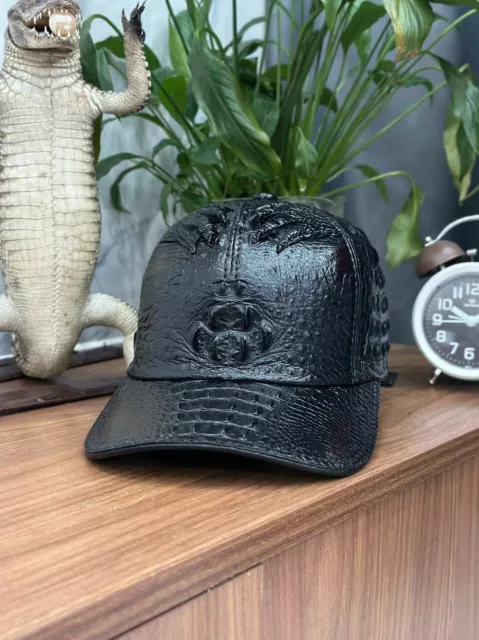 Black Genuine Crocodile,Alligator Skin Unique Baseball Adjustable Hat Cap