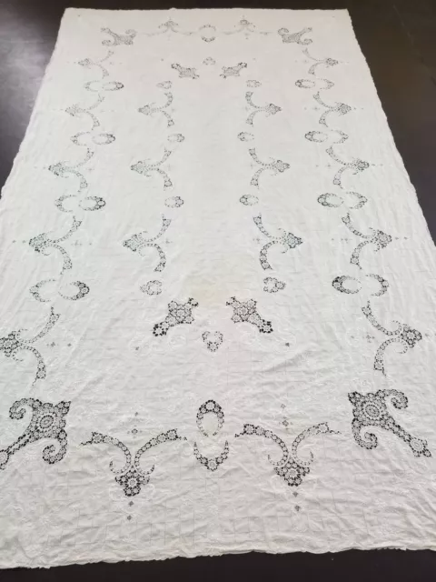 Vintage Cream Madeira Embroidered Cutwork Table Cloth 286x170cm