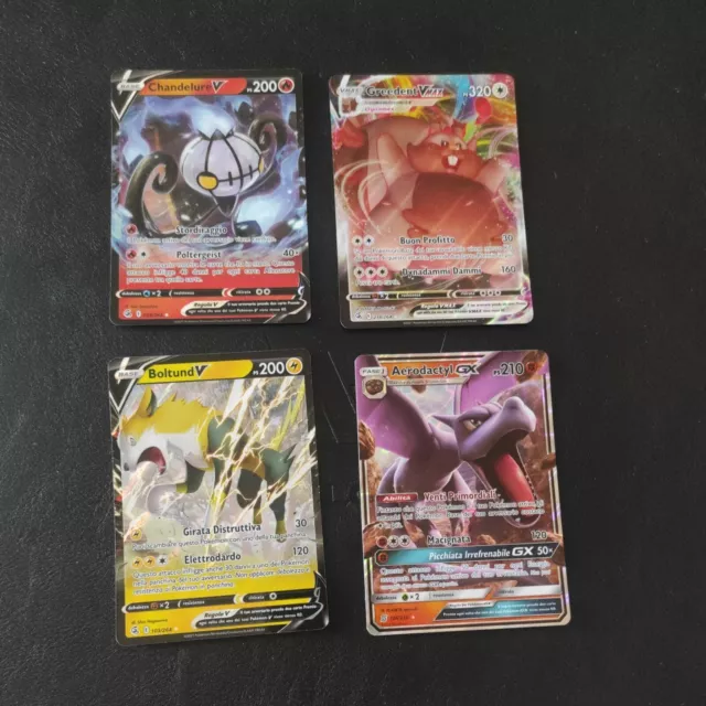 Lotto 4 carte Pokemon vmax gx set sintonia mentale aerodactyl greedent boltund