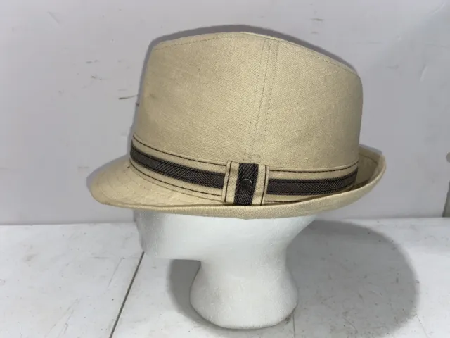 Stetson Tan Colored Cotten/Linen Blend Banded Fedora Hat Size Large Medium