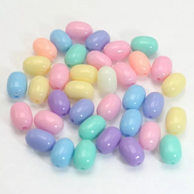 100 Mixed Pastel Color Acrylic Oval Beads 11X7mm Charms DIY Bracelet