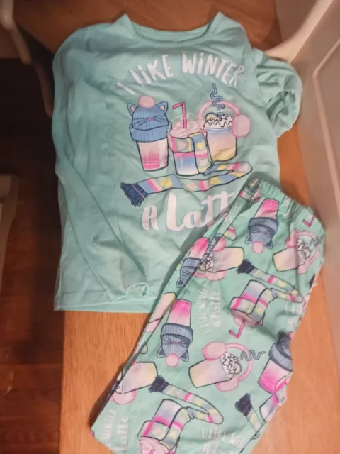 Girls Pajamas 2 Piece Pajama Set  Kids Justice Size 10 "I Like Winter A Latte"