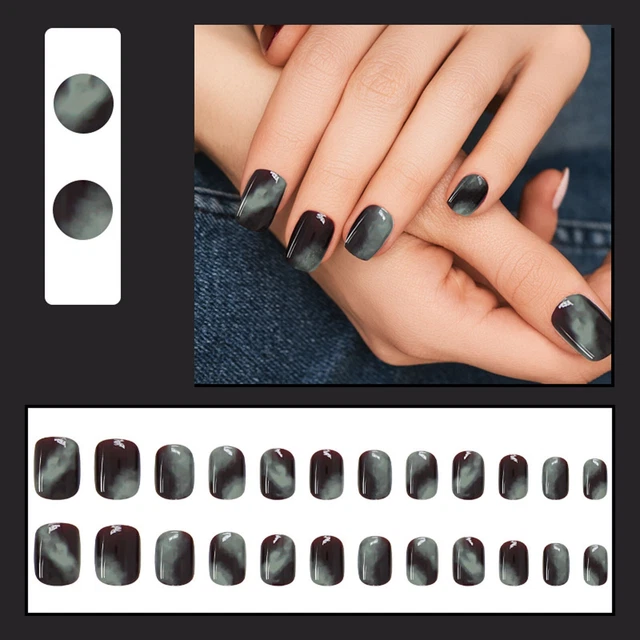 24 Pieces Of Wearable Nail Stickers Cyan Curry Color Fake Nails Finished