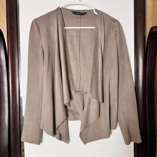 ZARA BASIC (Size S) Faux Suede Open Front Draped Jacket Blazer