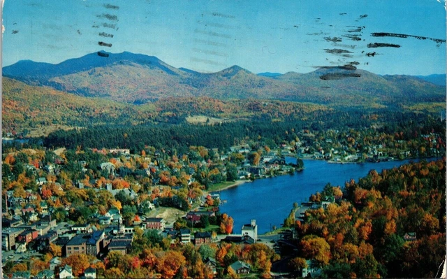 Aerial View Saranac Lake Flower Mckenzie Haystack Tamarack Burnt Lake Postcard