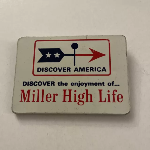 Vintage Discover America Miller High Life Button Pinback Pin PB29G