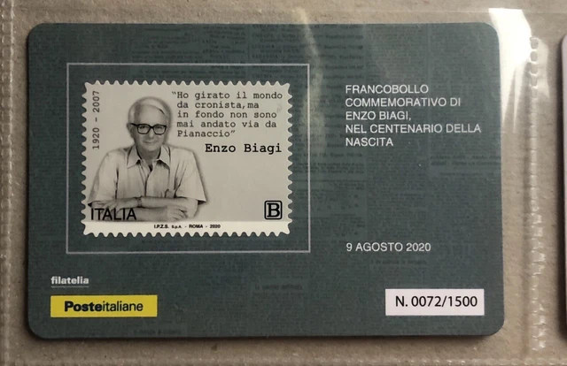 ITALIA 2020 ENZO BIAGI PIANACCIO TESSERA FILATELICA FRANCOBOLLO tiratura 1500