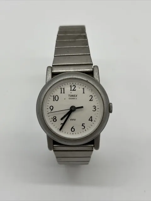 Timex White Dial Silver Tone Band 94 377 BA Cell Quartz Vintage Watch Womans