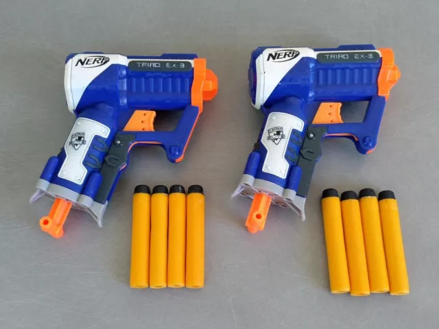 Lot de 2 Pistolets NERF Élite N-Strike TRIAD EX-3  Bleu + 8 Fléchettes -- TRIAO