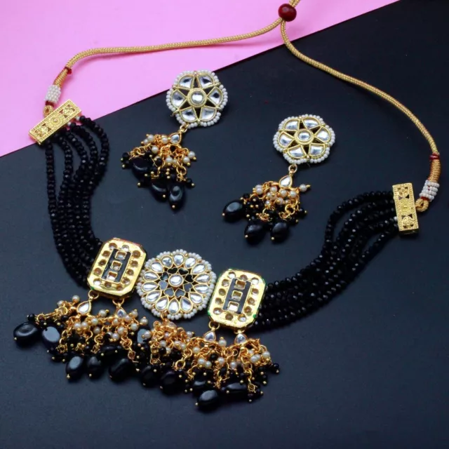Gargantilla chapada en oro de Bollywood indio, collar, pendientes, conjunto...