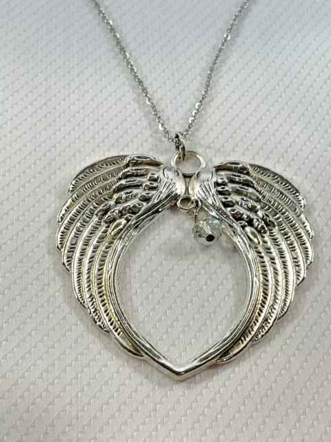 NECKLACE Double LG ANGEL WINGS Pendant 30” Stainless Jewelry Spiritual 20% OFF