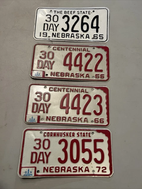 Nebraska License Plate Run Lot 30 Day Tags 1965 1966 1968 1972 1974