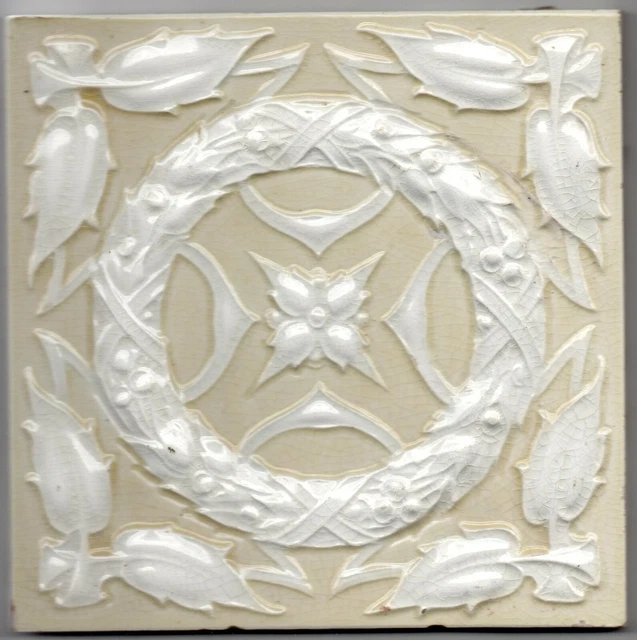Cream & White Original 216 reclaimed original Art Nouveau tiles 18 ft wall 5