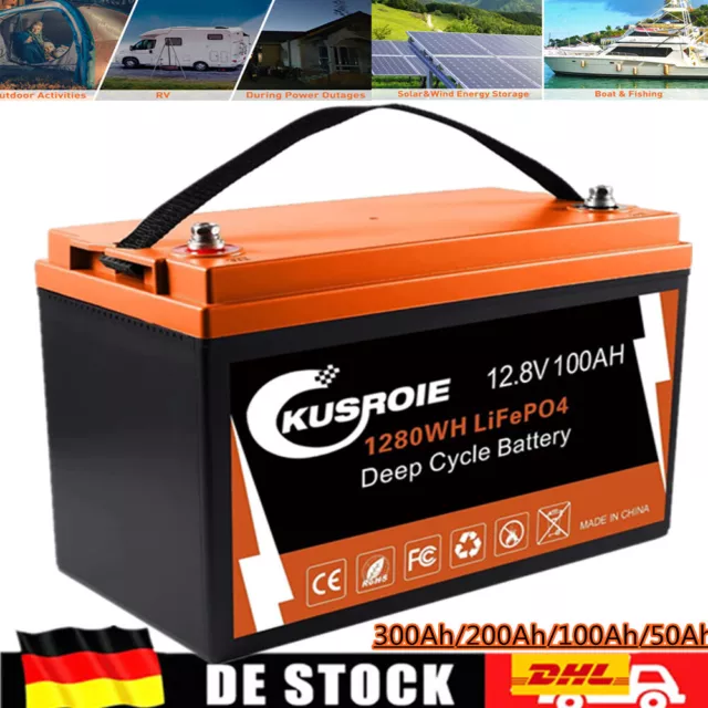 LiFePO4 Batterie 12V 300Ah 200Ah 100Ah Lithium Akku für Solar Gewerblich Camping