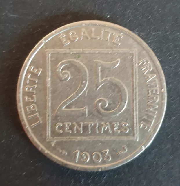 FRANCE 25 Centimes PATEY 1903 1er type  TTB, Nicke "Livraison : Gratuit"