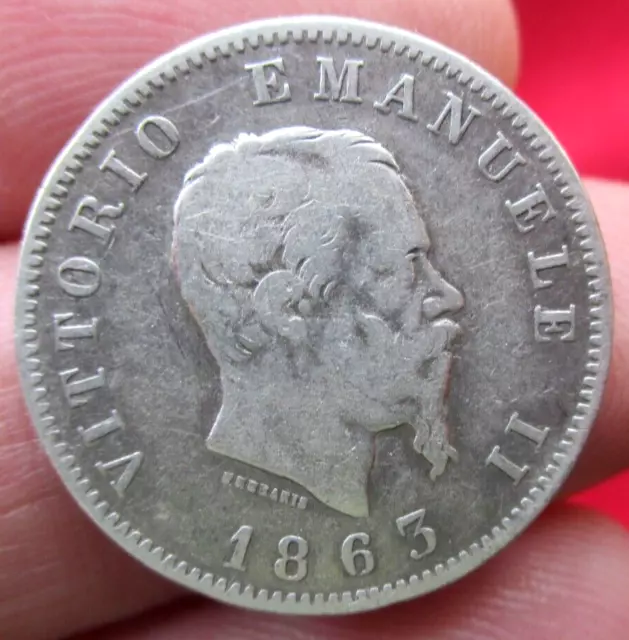 1863 1 Lira Silver coin, Italy, Vittorio Emanuele II