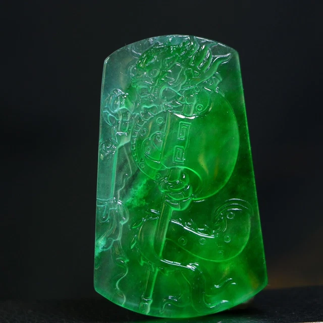 Perfect High Ice China Jadeite Jade Precision Carved Dragon Axe Pendant M563