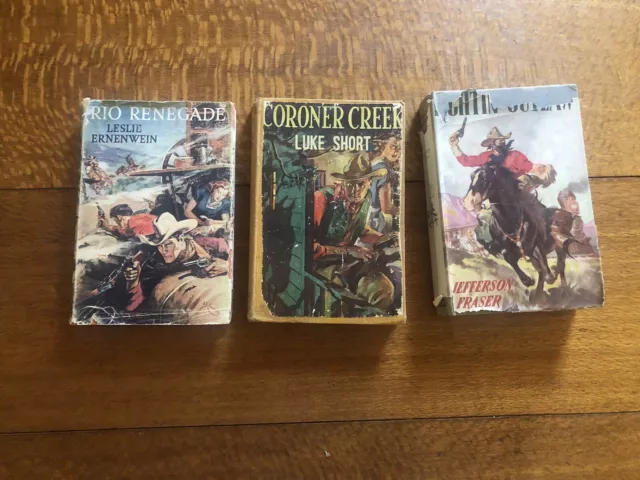 3 Vintage 1950s Hardcover Western Novels Books  Good Condition Some Damage