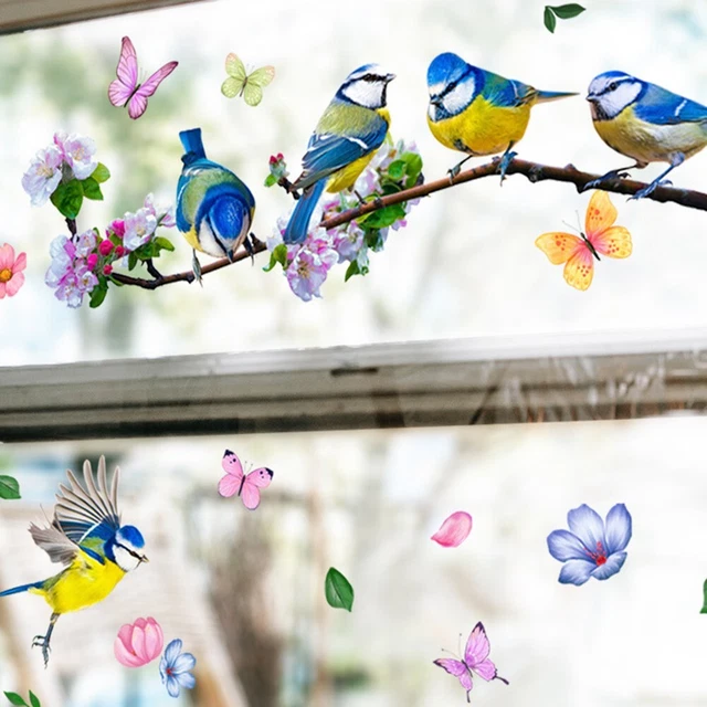 Autocollant Mural Géant Arbre Avec Fleurs Et Oiseaux - Déco Removable, Vinyle Multicolore