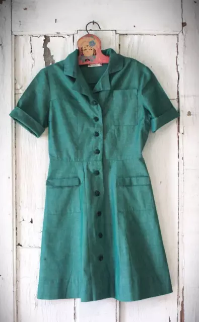 Vintage 1970's Authentic Girl Scout Dress Uniform (Green) RARE Size L(10-12)