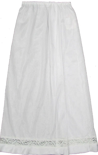 JD COLLECTION Satin HALF SLIP Vita Elasticata Lunga 70cm BIANCO Finitura in Pizzo 12-14