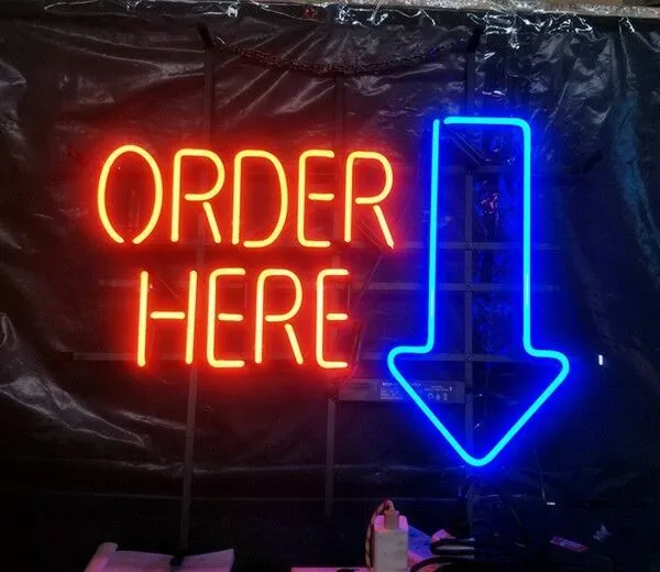 Order Here Arrow Neon Sign Advertising Light Wall Hanging Shop Decor 17"x14"
