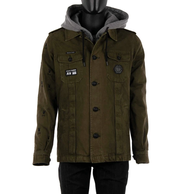 PHILIPP PLEIN X PLAYBOY Parka Jacket Detachable Hoodie Green