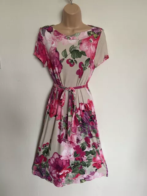 Ladies Dress Size 14 Pink Multicoloured Floral Lined LAURA ASHLEY OCCASIONS Vgc
