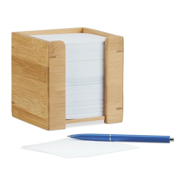 Zettelbox Bambus Zettelkasten Holz Notizzettel Halter Zettelblock 9x9, 900 Blatt