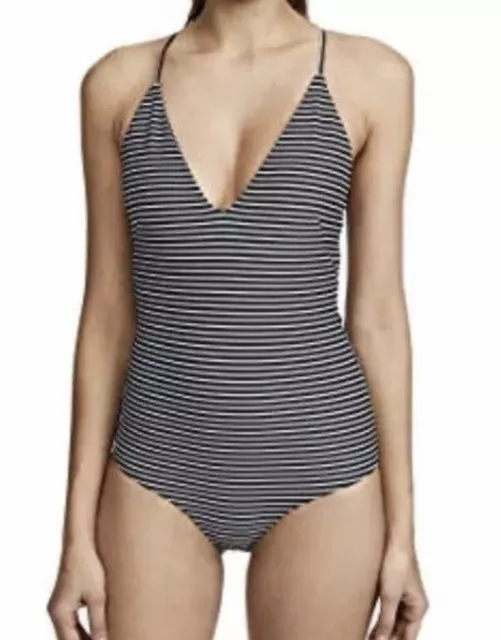 Mikoh Swimwear  Womens Black Stripe Las Palmas One-Piece Swimsuit Size XS L44834