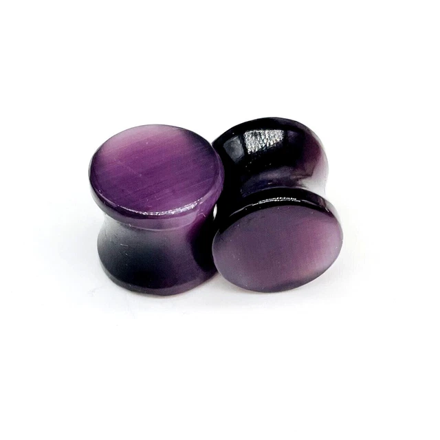 Purple Cats Eye Plugs, Double Flared Earplugs, Handmade (Pair) Size 3mm to 50mm