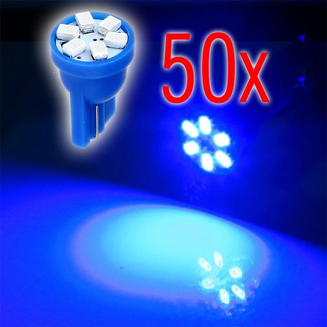 50pc Blue 6SMD LED Instrument Panel Cluster Dash Light Bulb T10 194 158 168 2825