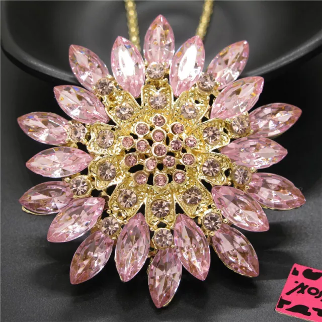 New Betsey Johnson Gorgeous Pink Sunflower Women Crystal Pendant Chain Necklace