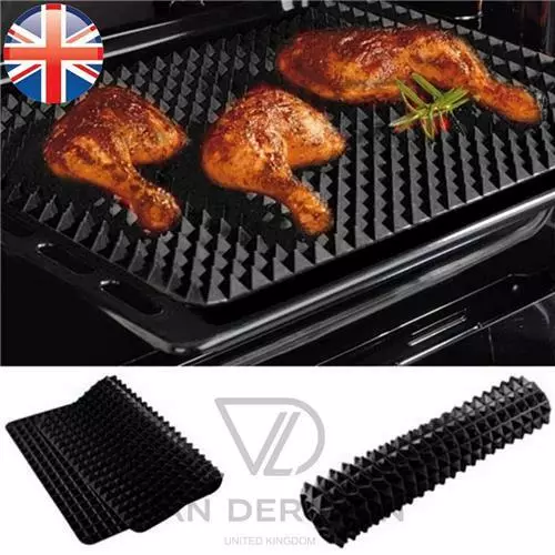Black SILICONE PYRAMID MAT PAN BAKING TRAY COOKING NON STICK FAT REDUCING OVEN