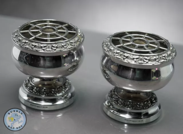 Two Silver Plated Ornate Flower Posy Rose Bowls With Frogs Vintage