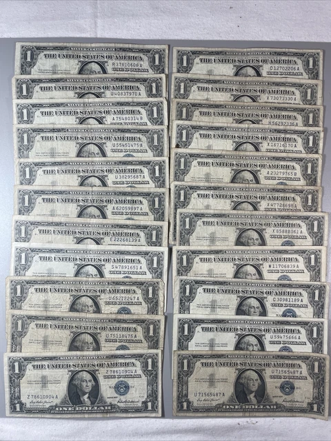 1957 Lot Of (22) Silver Certificate $1 Blue Seal Dollar Bill LOOK