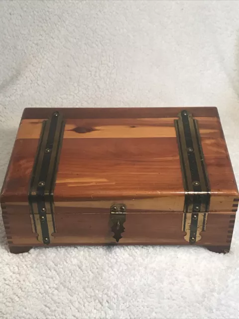 Vintage Pilliod Swanton Ohio Cedar Wooden And Brass Jewelry Box Chest