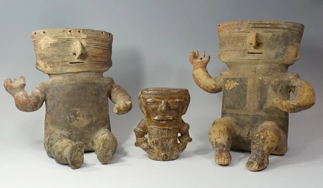 Large Reproduction Pre Columbian Colombia Quimbaya Slab Figure Statue Family LOT