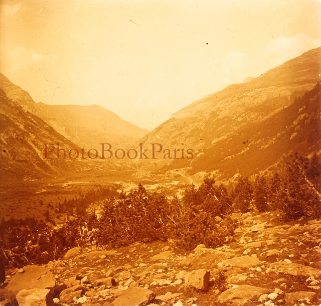 Montagne Paysage c1920 Photo Plaque de verre Stereo Vintage V17T15n