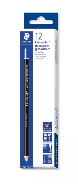 STAEDTLER 108 20-3 Lumocolor Permanent Glasochrom Dry Marker Pencil - Blue (Pack