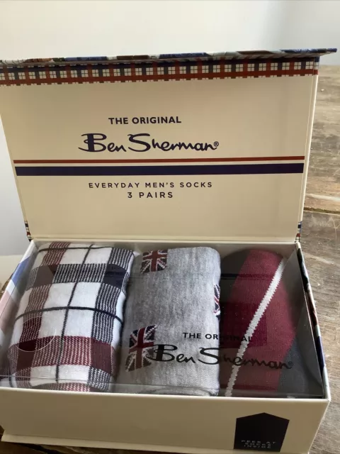 Ben Sherman UK Union Jack Everyday Socks Gift Boxed Set of 3 US Size 6-12 New!