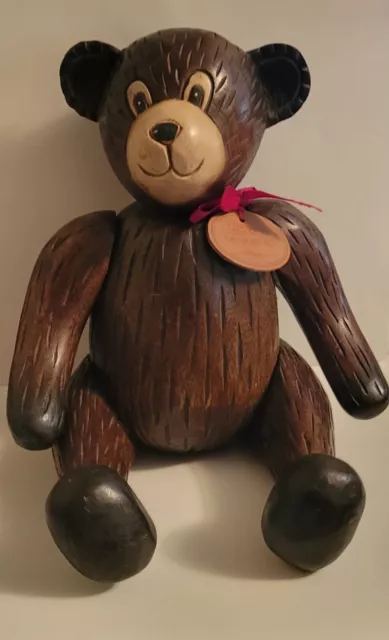 Vintage Hand Carved Wood Wooden Teddy Bear Fully Jointed