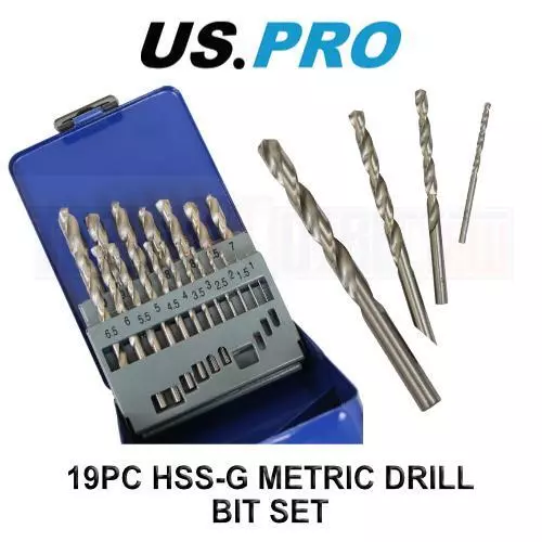 US PRO TOOLS 19PC HSS-G Metric HSS Drill Bit Set 1 - 10mm Bits 2411