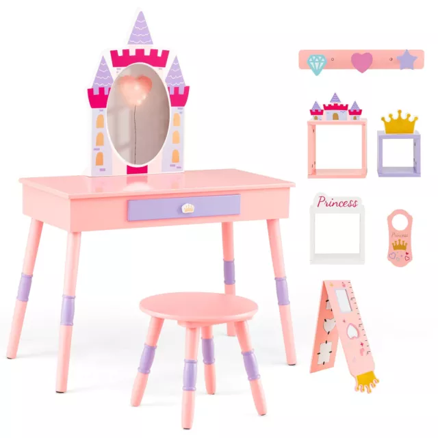 Tavolo da trucco bambini con sgabello & specchio in legno tavolo da parrucchiere tavolo trucco