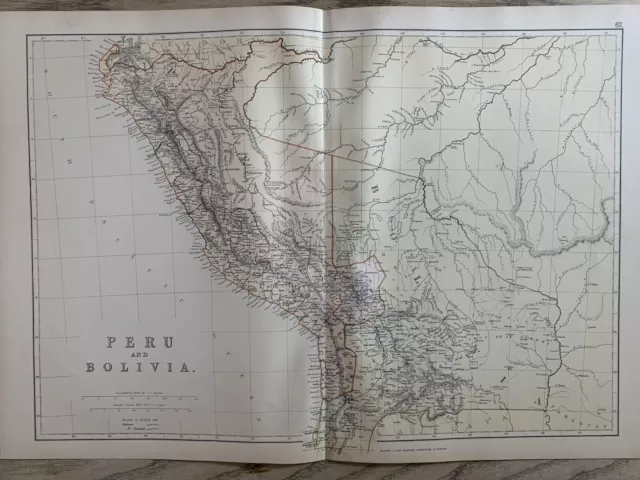 1882 Peru & Bolivia Original Antique Colour Map By W.g. Blackie 138 Years Old