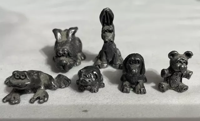 Michael Ricker Pewter Figurines ~ Frog Pig Dog Rabbit Bunny Teddy Bear ~Lot Of 6