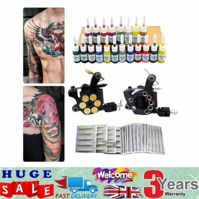 Full Set Tattoo Starter Kit Pro Tattoo Pen Kit 2 Machine Gun 50 Needles 20 Inks